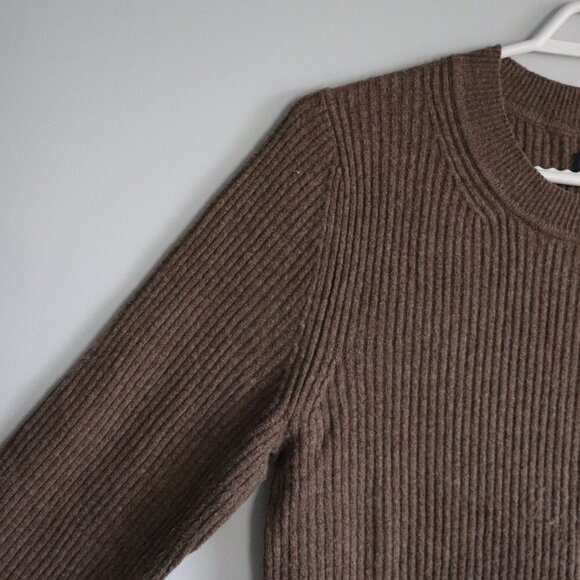 Gap Women's Sz M Brown Long Sleeve Crewneck Ribbed Knit Mini Sweater Dress - Picture 3 of 11